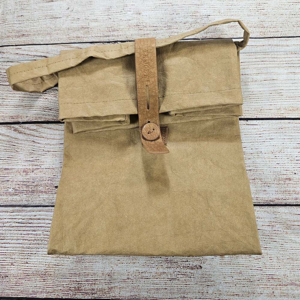Trader Joe's Washable Paper Lunch Bag Women's Tan 13" Tall Roll Top Durable